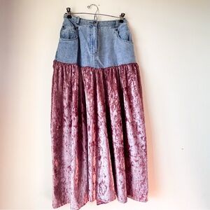 Vintage Express 1980s High Waisted Jean and Velvet Boho Skirt size 9/10